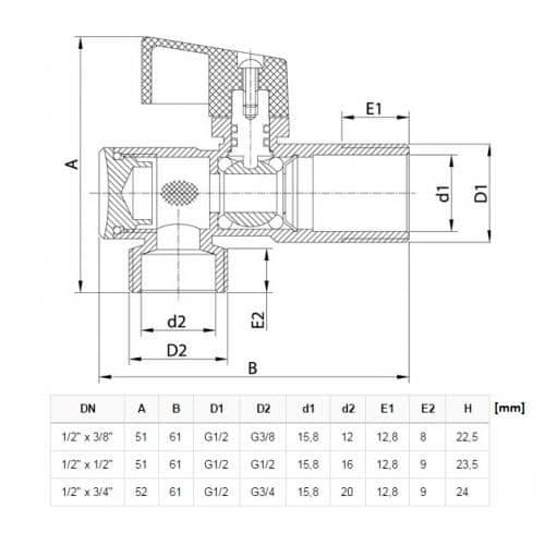 Isolera kulventil 1/2" x 3/8"