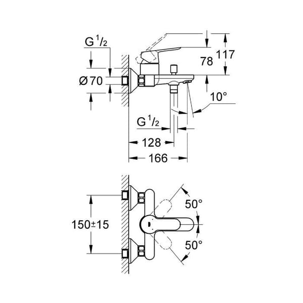 Engrepps bad-/duschblandare - GROHE - BauEdge - Krom - Handdusch - Vattenbesparande