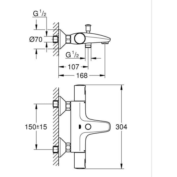 1/2" termostatisk bad-/duschblandare - GROHE Precision Start - Mattsvart - Vattenbesparande