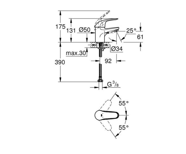 Euroeco - Engrepps tvättställsblandare 1-2" (32734000)