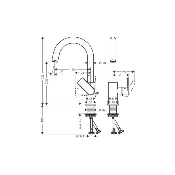 HANSGROHE Vernis Shape tvättställsblandare med utdragbar och förkromat syntetavfall - 71564000