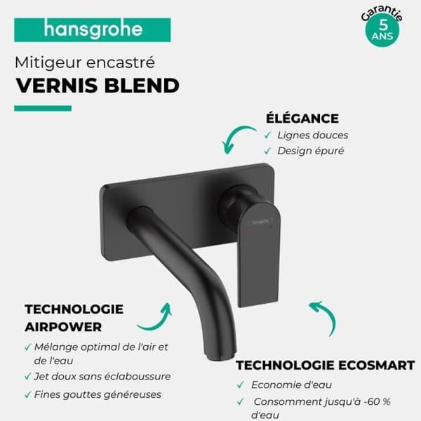 Inbyggd väggmonterad handfatblandare Hansgrohe Vernis Shape, EcoSmart matt svart