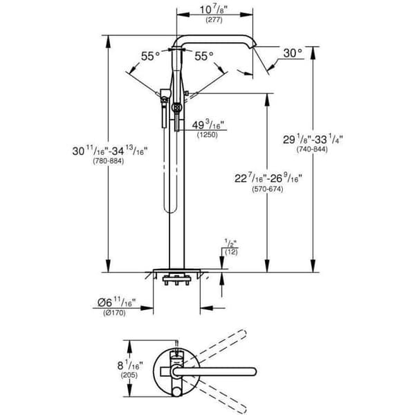 GROHE Essence bad-/duschblandare - 360° vridbar pip - Golvmontering - Temperaturbegränsare - Krom