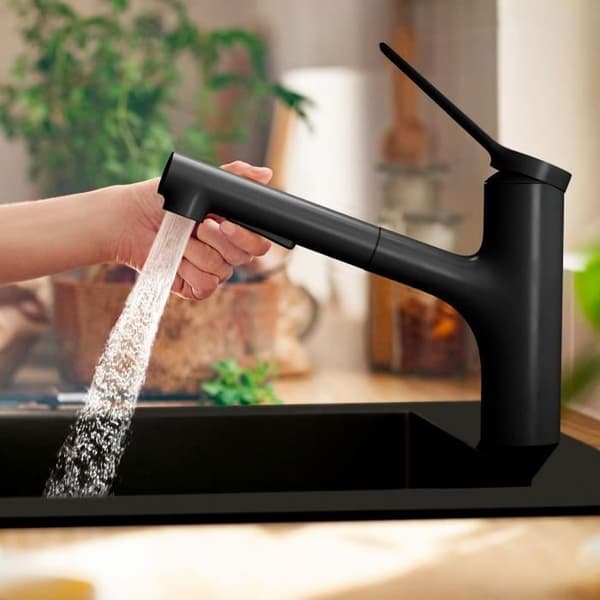 Köksblandare - Hansgrohe - Zesis M33 - Matt svart - Utdragbar spray - 2 munstycken
