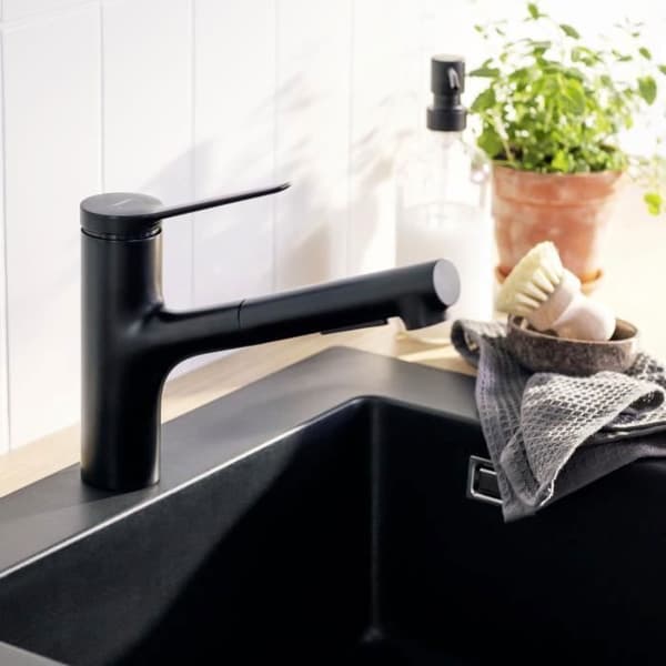 Köksblandare - Hansgrohe - Zesis M33 - Matt svart - Utdragbar spray - 2 munstycken