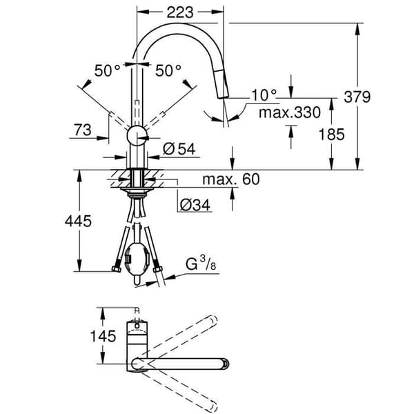 GROHE MINTA BEC-C diskbänksblandare 2-stråle handdusch - Krom - Mässing - 223 mm djup