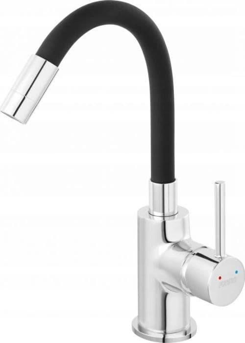 Badrumsblandare Ferro - K5BFI2FB - Handfat blandare FIESTA, svart flexibel pip, kromad