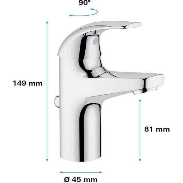 GROHE Start Curve ettgrepps handfatsblandare, S-storlek, krom, 23765000