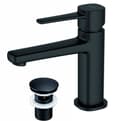 Miniatyrbild 1 av 3: #Invena GLAMOUR svart tvättställsblandare med klick-klack-stopp