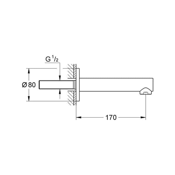 Väggmonterad badpip med 1/2" hangänga Concetto serie krom Grohe Friedrich - Fast - Enkelt hål - Metall