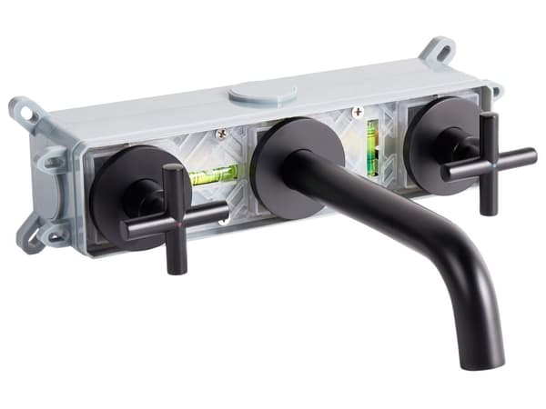 Veggmontert Servantbatteri i Svart Messing 3 hull med Dobbel Spak