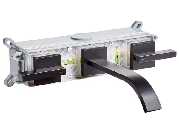Veggmontert Servantbatteri Svart Messing 3 Hull med Dobbel Spak