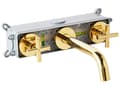 Miniatyrbilde 4 av 6: Veggmontert Servantbatteri Gull Messing 3 Hull med Dobbel Spak