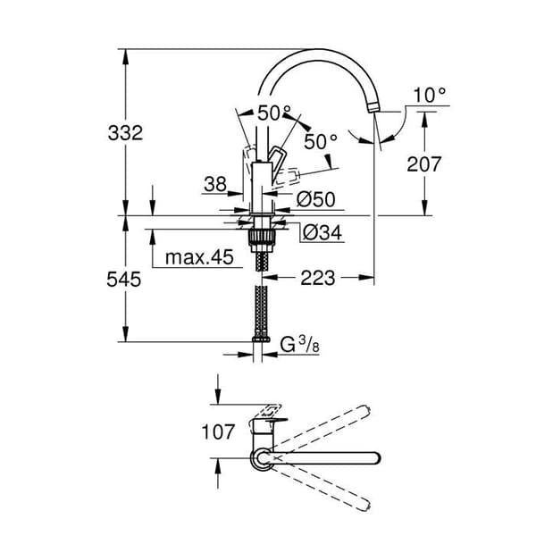 Grohe Start Loop diskbänksblandare - Krom - Hög vridbar pip - 28 mm keramisk patron