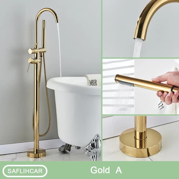 Gulvmonteret Badekararmatur, Dobbelt Håndtag Design, Poleret Finish,Guld