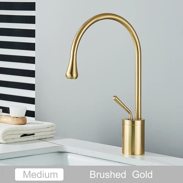 Brass Basin Vandhane, Enkelt Håndtag Design, Varmt & Koldt Vand,Børstet Guld-M