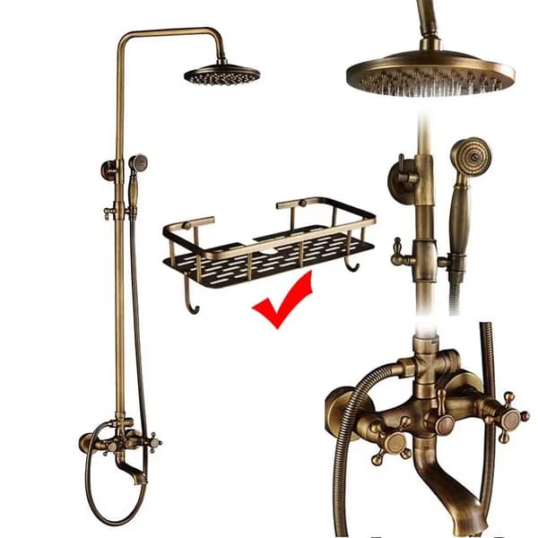 Antik Brass Suihkusekoitinsetti, Kuuma ja Kylmä Hanat, Elegantti Harjattu Viimeistely,Hyllyllä oleva teippi B