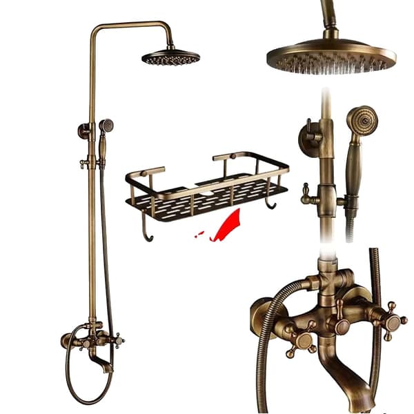 Antik Brass Suihkusekoitinsetti, Kuuma ja Kylmä Hanat, Elegantti Harjattu Viimeistely,Hyllyllä oleva teippi B