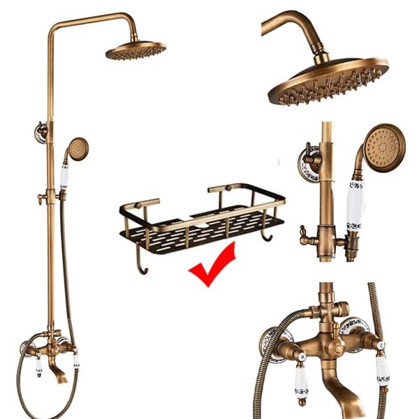 Antike Brass Sateen Suihkuhana, Kaksoiskahvaohjaus, Säädettävä Korkeus,E -hylly