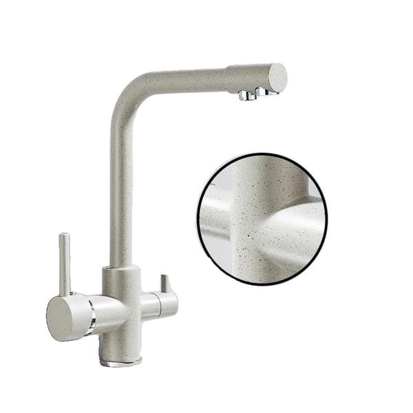 Filtered køkkenarmatur, messingkonstruktion, dobbelt håndtagskontrol,Beige med prik