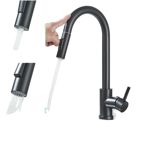 Smart Touch Sensor Køkkenarmatur, Utrækkelig Udstødningsrør, Enkelt Håndtag Design,Matte sort