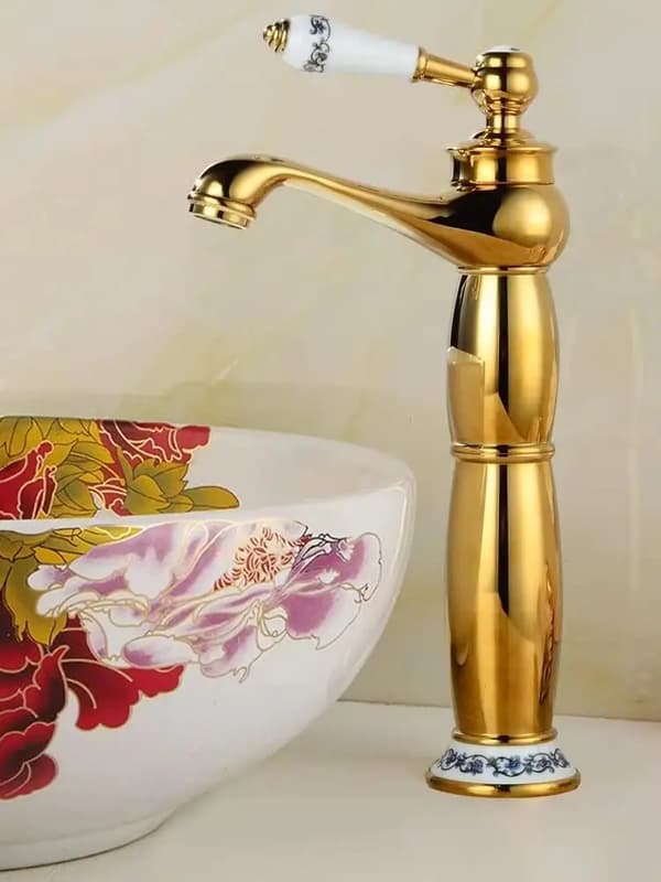 Retro badrumshandfat blandare, guldfinish, hållbar mässingskonstruktion,guld