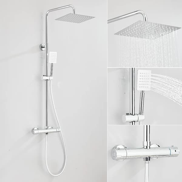 Chrome bruserarmatur, dobbelt håndtag design, automatisk termostatkontrol,krom