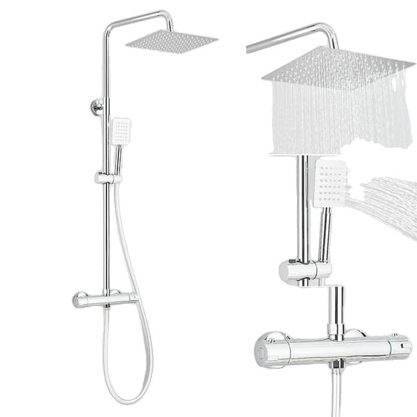 Chrome bruserarmatur, dobbelt håndtag design, automatisk termostatkontrol,krom