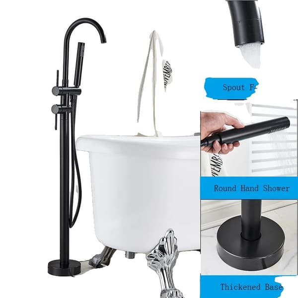 Fritstående Badekararmatur, Dobbelt Håndtag Kontrol, Elegant Design,Matte sort