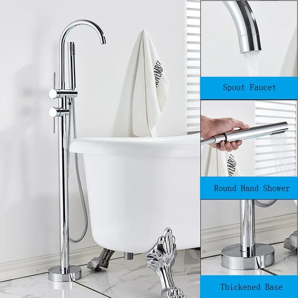 Fritstående Badekararmatur, Dobbelt Håndtag Kontrol, Elegant Design,Chrome