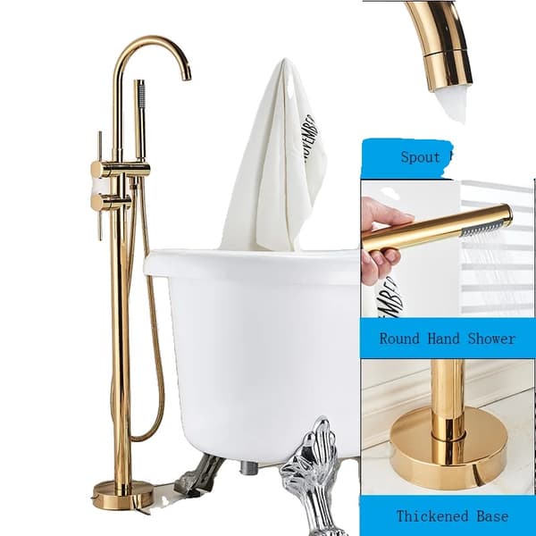 Fritstående Badekararmatur, Dobbelt Håndtag Kontrol, Elegant Design,Polsk gylden