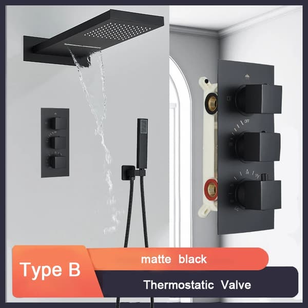 Termostatisk Duschsystem, Modern Stil, Dubbel Kontrollfunktionalitet,svart B
