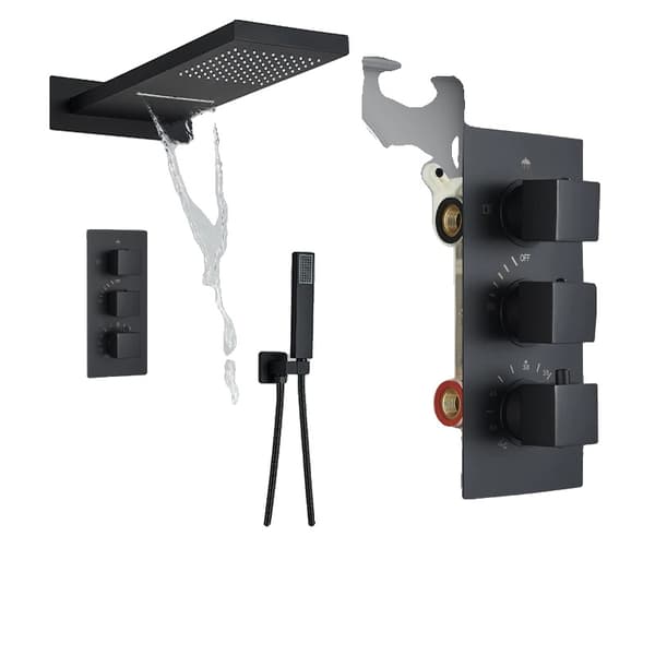 Termostatisk Duschsystem, Modern Stil, Dubbel Kontrollfunktionalitet,svart B