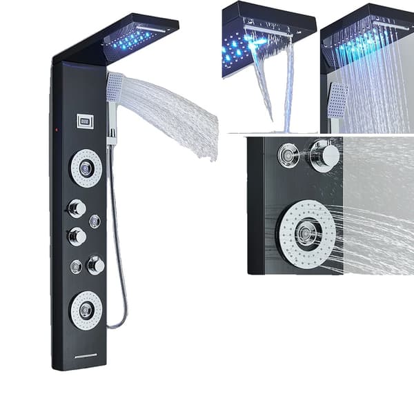 Bruserkolonne System, Dobbelt Håndtag Kontrol, Blå LED Belysning,Matte Black 8029X