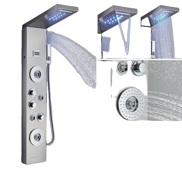 Bruserkolonne System, Dobbelt Håndtag Kontrol, Blå LED Belysning,Børstet nikkel 8029X