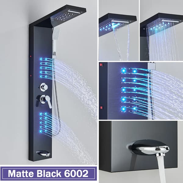 Bruserkolonne System, Dobbelt Håndtag Kontrol, Blå LED Belysning,Matte Black 6002