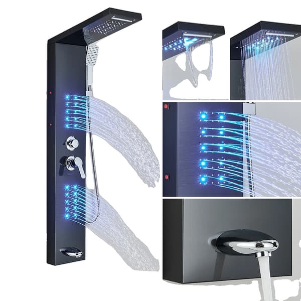 Bruserkolonne System, Dobbelt Håndtag Kontrol, Blå LED Belysning,Matte Black 6002