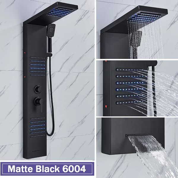 Bruserkolonne System, Dobbelt Håndtag Kontrol, Blå LED Belysning,Matte Black 6004