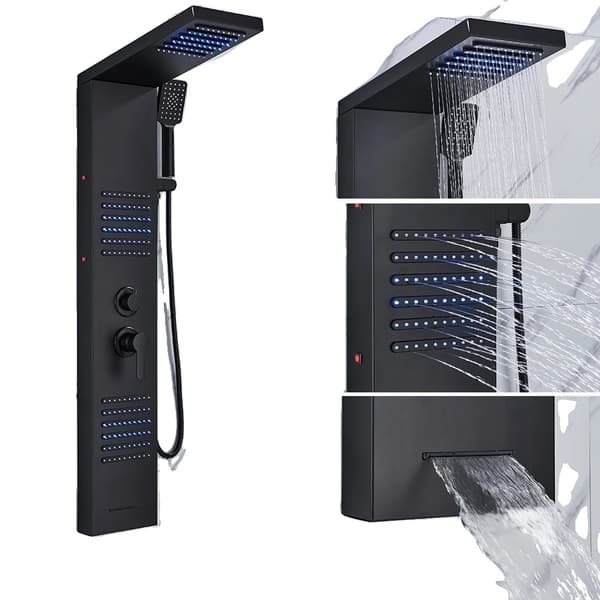 Bruserkolonne System, Dobbelt Håndtag Kontrol, Blå LED Belysning,Matte Black 6004
