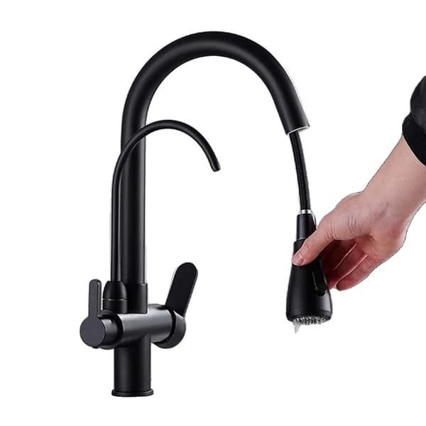 Kökskran, kall- och varmvattenkontroll, dubbelhandtagsbekvämlighet,Svart