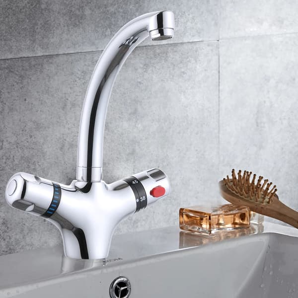 Vaskeskab Mixer Vandhane, Termostatisk Kontrol, Moderne Design,Sølv