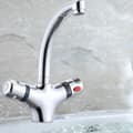 Miniatyrbillede 2 af 2: Vaskeskålarmatur, termostatisk fittings, dobbelt håndtag design,Sølv