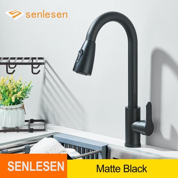 Køkkenarmatur, Utrækbar Spray, 360° Rotation,Mat sort