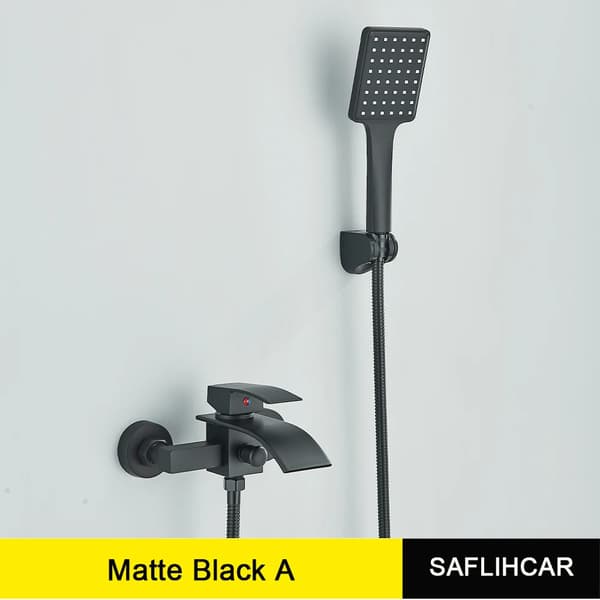 Væghængt Badekararmatur, Enkelt Håndtag Kontrol, Keramisk Ventilkern,Matte Black A