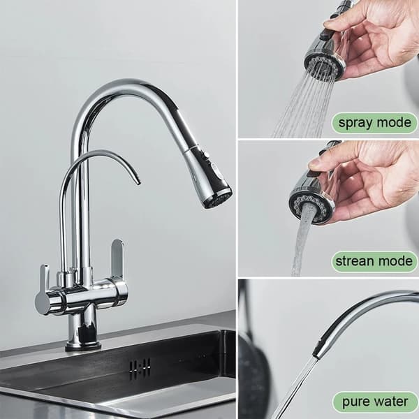 Filtered Water Kitchen Faucet, Dual Handle Design, Pull-Out Spray Feature,Chrome