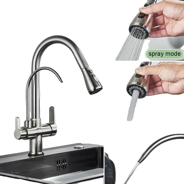 Filtered Water Kitchen Faucet, Dual Handle Design, Pull-Out Spray Feature,Børstet nikkel