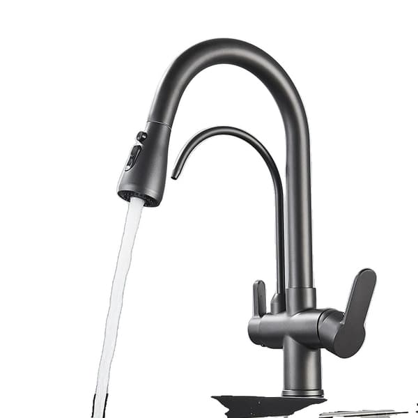 Filtered Water Kitchen Faucet, Dual Handle Design, Pull-Out Spray Feature,Våbengrå