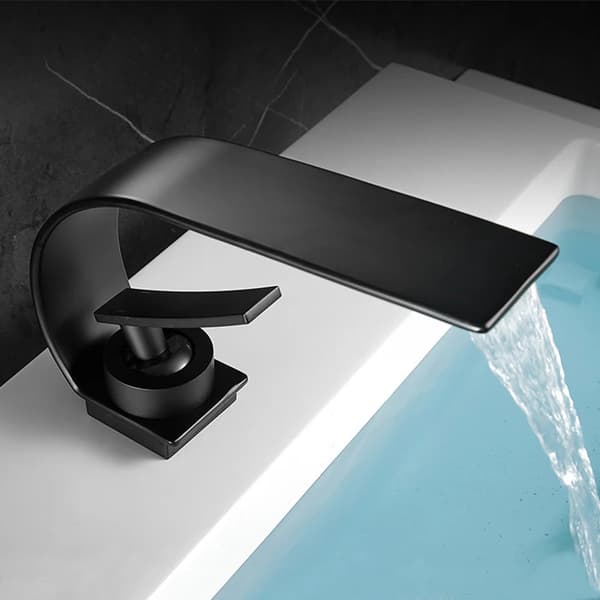 Badrumshandfatkran, Elegant Vattenfall Design, Kromytbehandling,Svart