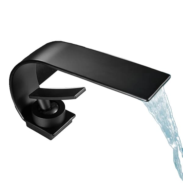 Badrumshandfatkran, Elegant Vattenfall Design, Kromytbehandling,Svart