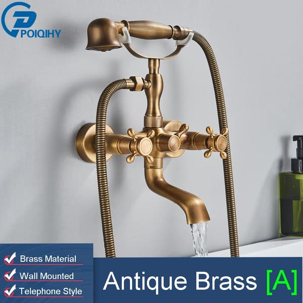 Badekar Bruserarmatur, Antik Messing Finish, Dobbelt Håndtag Design,Antik Messing A